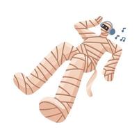 Cool Egyptian mummy monster listening music to headphones. Isolated Flat hand drawn vector illustration