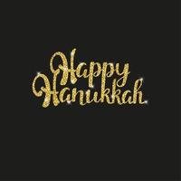 feliz hanukkah letras doradas brillantes para el diseño de su tarjeta de felicitación sobre fondo negro vector