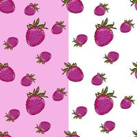 Marker Hand drawn isolated seamless pattern strawberry on white and pink background banner. Sketched food vector. Abstract colorful berry illustration. Design element for card, print, vector