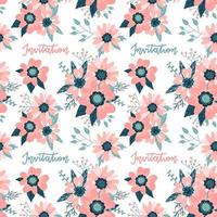 Colorful floral seamless pattern with rosehip flowers and lettering quote - Invitation. Flat vector illustration.