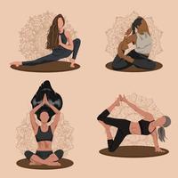 mujeres de diferentes nacionalidades hacen yoga vector