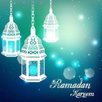 Light blue ramadan kareem background with Illuminated lamp.Vector vector