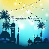 Ramadan Kareem background with mosque and palm tree.Vector vector