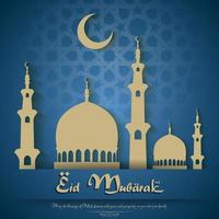 Eid mubarak background with mosque and crescent moon.Vector vector