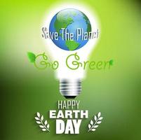 Earth day background idea concept lamp and world on green background vector