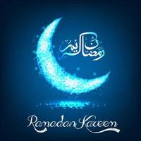 Ramadan Kareem on blue bokeh crescent vector