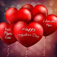 Happy Mothers Day with red balloons hearts.Vector vector