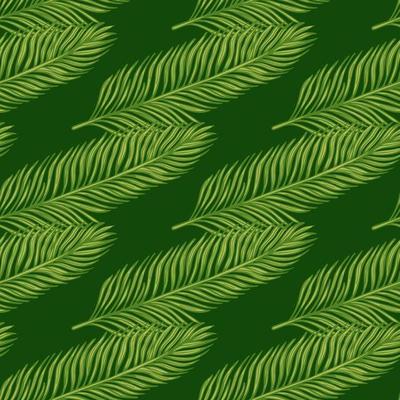 Palm leaves seamless pattern. Tropical branch in engraving style.