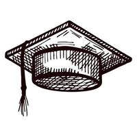 Graduate hat sketch isolated. Vintage element education in hand drawn style. vector