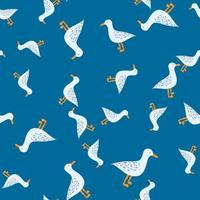 Seagulls standing seamless pattern. Background of sea birds. vector