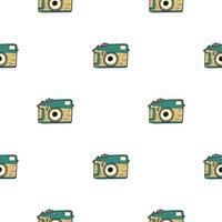 Photo camera vintage seamless pattern. Retro photo cameras design. Repeated texture in doodle style. vector