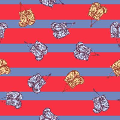 Boxing gloves hanging seamless pattern. Vintage sport inventory background.