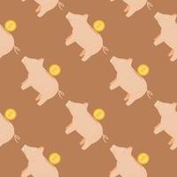 Piggy bank seamless pattern. Funny financial toy background. vector