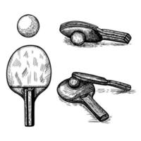 Set ping pong sketch isolated. Vintage sport elements for table tennis hand drawn style. vector