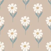 Chamomile pattern seamless in freehand style. Spring flowers on colorful background. Vector illustration for textile.