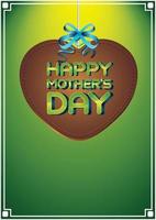 Happy Mother's day on a wooden heart shape in hanging ribbon green background vector