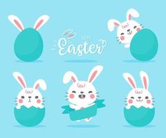 un pequeño conejo emerge del agujero. tarjeta decorativa de dibujos animados para niños vector