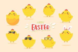 pollito de dibujos animados eclosionó huevos en pascua. decorar tarjetas de felicitación para niños vector