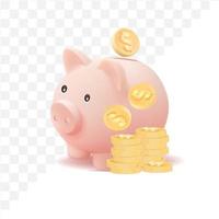 3d piggy bank with coin isolated on white background vector