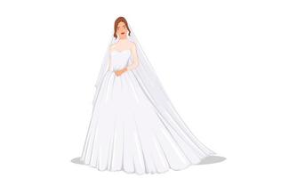Girl with white wedding dress and she wear makeup, beautiful white long big gowns for woman gorgeous elegant glamour vector