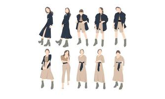 Cream and Black dress in beautiful girl with different poses vector
