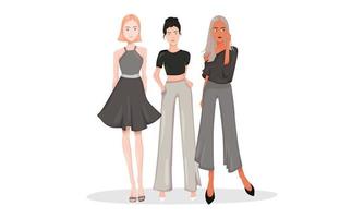 woman meeting illustration character lady girl with casual Clothes and they wear makeup, grey black shirt pant skirt