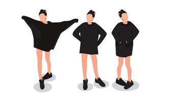 Various poses in a black sweater. Famous beautiful young lady in summer day. vector