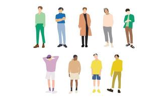 group of people with colourful clothes model boy stand up and posing. vector