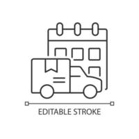 International orders shipping schedule linear icon. Cargo truckload delivery on-time. Thin line customizable illustration. Contour symbol. Vector isolated outline drawing. Editable stroke