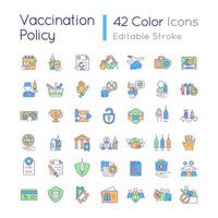 Public health recommendations RGB color icons set. Covid vaccination requirement. Herd immunity. Vaccine refusal. Isolated vector illustrations. Simple filled line drawings collection. Editable stroke