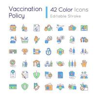 conjunto de iconos de color rgb de recomendaciones de salud pública. requisito de vacunación covid. la inmunidad de grupo. rechazo de la vacuna. ilustraciones vectoriales aisladas. colección de dibujos de líneas llenas simples. trazo editable vector