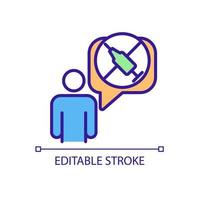 Unvaccinated individual RGB color icon. Vaccine refusal. Delaying routine vaccinations. Misconceptions about covid vaccines. Isolated vector illustration. Simple filled line drawing. Editable stroke
