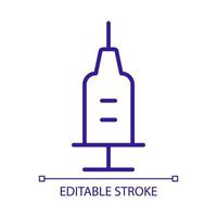 Sterile syringe with needle RGB color icon. Previously sterilized instrument for vaccination. Disposable syringe. Isolated vector illustration. Simple filled line drawing. Editable stroke