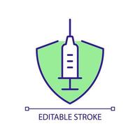 Vaccine providing strong protection RGB color icon. Safeguarding immune system. Vaccine effectiveness. Protect against covid. Isolated vector illustration. Simple filled line drawing. Editable stroke