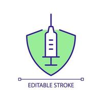 Vaccine providing strong protection RGB color icon. Safeguarding immune system. Vaccine effectiveness. Protect against covid. Isolated vector illustration. Simple filled line drawing. Editable stroke