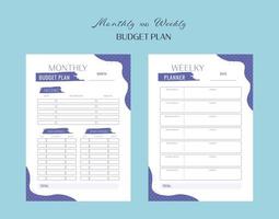 planificador de presupuesto mensual y semanal. formato a4 vector