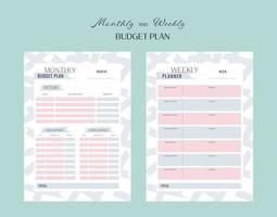 Monthly and weekly budget planner. A4 format vector