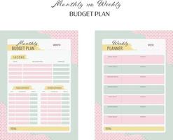 Monthly and weekly budget planner. A4 format vector