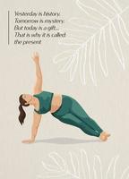 una mujer con cuerpo positivo hace un afiche de yoga. chica yogui. vector