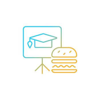 Lunch and learns gradient linear vector icon. Training event during free lunch. Offer food and new knowledge. Thin line color symbol. Modern style pictogram. Vector isolated outline drawing