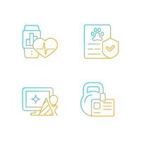 Motivating employees gradient linear vector icons set. Health trackers for workers. Pet insurance. Workplace celebration. Thin line contour symbols bundle. Isolated outline illustrations collection