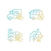 Corporate perks at work gradient linear vector icons set. Relocation assistance. Employee transportation. Parking spot. Thin line contour symbols bundle. Isolated outline illustrations collection