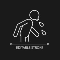 Spit white linear icon for dark theme. Rude, indecent behavior in public places. Spitting man. Thin line customizable illustration. Isolated vector contour symbol for night mode. Editable stroke