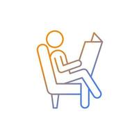 Read newspaper gradient linear vector icon. Man sitting in armchair. Person reading paper. Human taking break from work. Thin line color symbol. Modern style pictogram. Vector isolated outline drawing