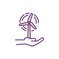 Wind power generation RGB color icon. Converting wind energy into electricity. Renewable resource. Preventing environmental damage. Isolated vector illustration. Simple filled line drawing