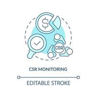 icono de concepto de sistema de monitoreo de csr. Ilustración de línea delgada de idea abstracta de rendimiento de evaluación de responsabilidad social corporativa. dibujo de color de contorno aislado vectorial. trazo editable vector