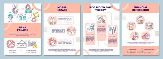 Bank failure brochure template. Financial repression. Flyer, booklet, leaflet print, cover design with linear icons. Vector layouts for presentation, annual reports, advertisement pages