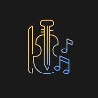 Music gradient vector icon for dark theme. Playing musical instruments in educational institutions. Violin, bow, notes. Thin line color symbol. Modern style pictogram. Vector isolated outline drawing