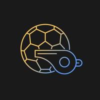 Physical training gradient vector icon for dark theme. Soccer ball, whistle. Sport activities. Healthy lifestyle. Thin line color symbol. Modern style pictogram. Vector isolated outline drawing