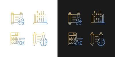 Humanities and applied subjects gradient icons set for dark and light mode. History lesson. Thin line contour symbols bundle. Isolated vector outline illustrations collection on black and white